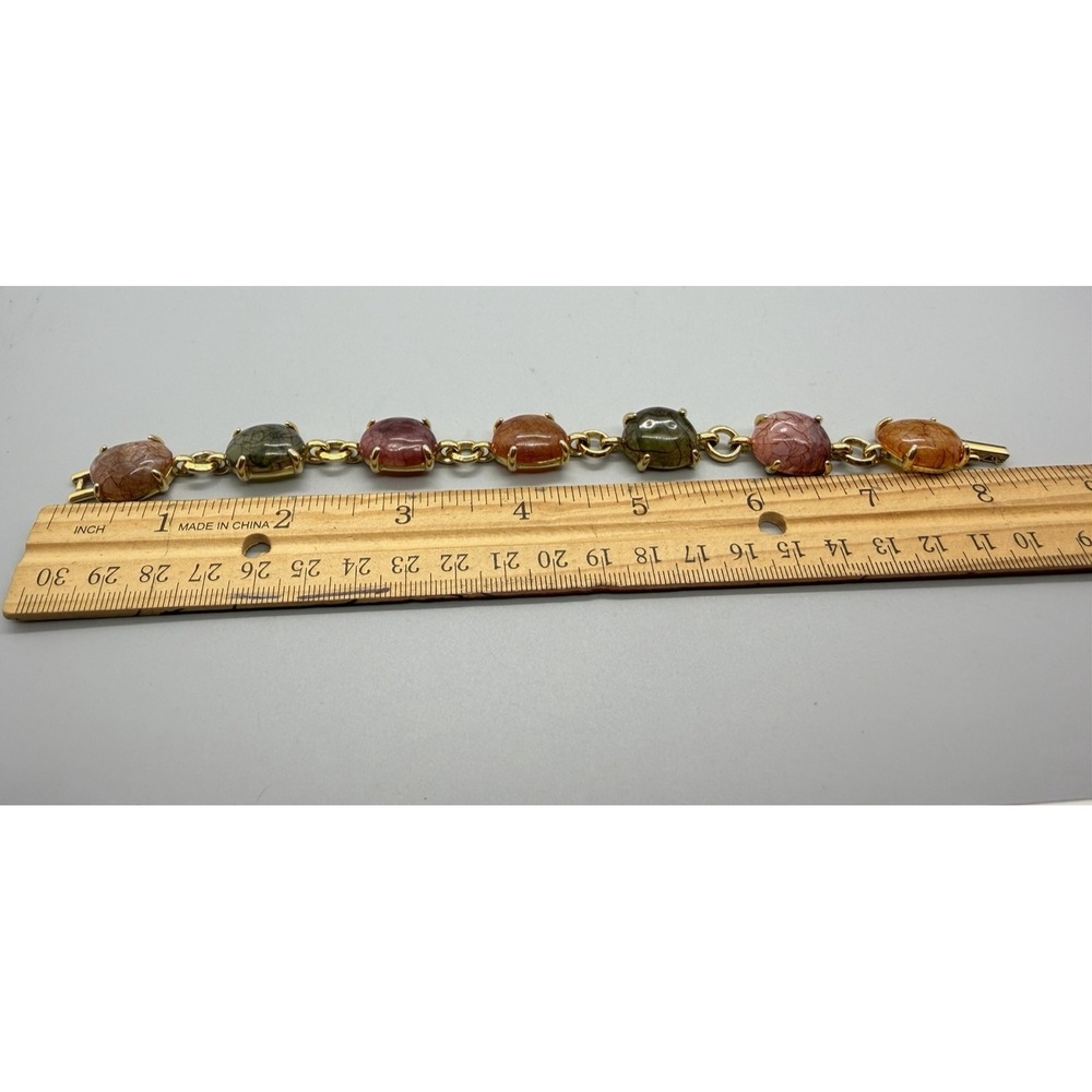 Liz Claiborne Acrylic Bracelet Gold Tone Link Multicolor Cabochon Chunky Vintage - Picture 6 of 13